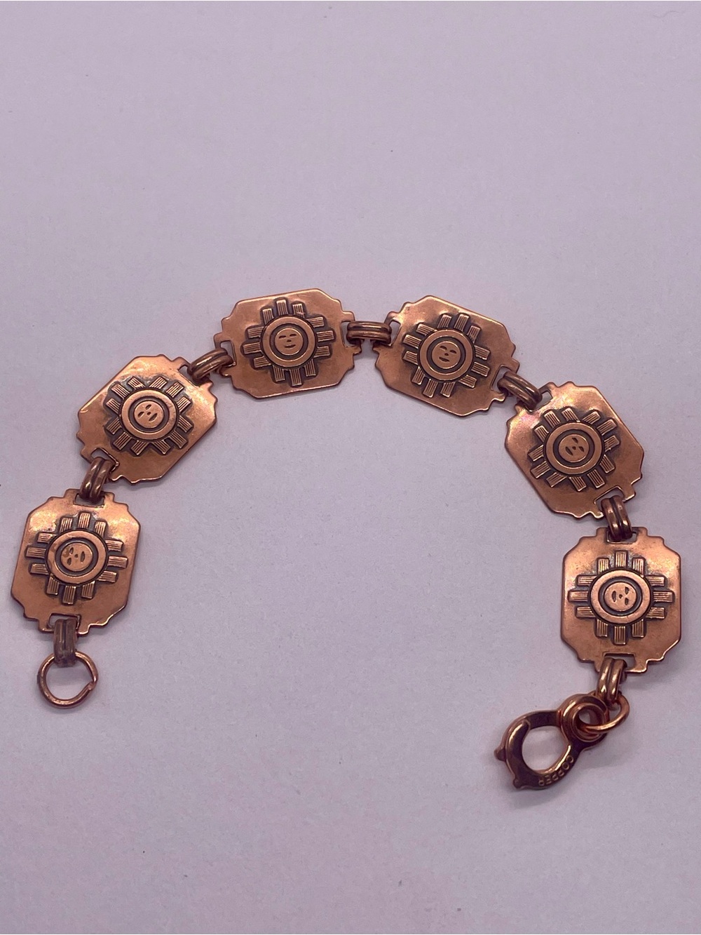 Vintage Southwestern Native American Solid Copper Sun Face Design Bracelet